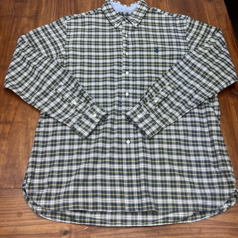 Ralph Lauren Custom Fit Plaid Button Down Shirt Men's XL Blue Green Yellow - Picture 2 of 16